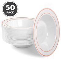 12oz Plastic Bowls Set of 50 - White Rose Gold Rim 12 oz Disposable Bowl Pack…