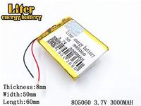 3.7V 3000mAh 805060 Lithium Polymer Ion Rechargeable Battery Lithium Polymer Li-Po Battery for MP4 GPS MP3 Bluetooth Stereo DIY Gift
