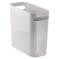 mDesign Slim Plastic Rectangular Small Trash Can Wastebasket, Garbage Container Bin with Handles for Bathroom, Kitchen, Home Office, Dorm, Kids Room - 10" High, Shatter-Resistant - Light Gray