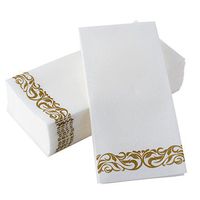 BloominGoods Disposable Hand Towels & Decorative Bathroom Napkins | Soft and Absorbent Linen-Feel Paper Guest Towels For Kitchen, Parties, Weddings, Dinners or Events | White and Gold (100-Pack)