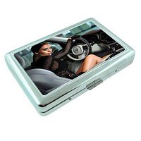 Polish Pin Up Girls Poland S21 Silver Cigarette Case Metal Wallet Id Holder King & 100's 4" X 2.75" RFID Protection