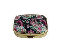 LCTCKP Custom Fashion Square Glass Gold Pill Case Decorative Metal Western Medicine Tablet Container Box (Petal Paisley)