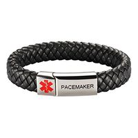 [Engraving]Leather Medical Alert Bracelet - Personalized Medical ID for Men Women Kids Custom Diabetic Alert Bracelet-Black