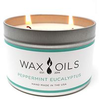 Wax and Oils Soy Wax Aromatherapy Scented Candles (Peppermint Eucalyptus) 16 ounces. Single