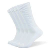 Well Knitting Diabetic Socks for Men & Women, Coolmax Medical Circulation Crew Mid Calf Socks with Seamless Toe, Non-Binding Top, and Padded Sole, 4 Pairs (L, White)