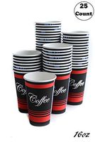 Large 16 oz 25 Count Paper Cups by EcoQuality - Classic Durable Disposable Paper Cups For Hot/Cold Drink, Coffee, Tea, Cocoa, Travel - Large 16 Ounce Cups, 25 Count Cups