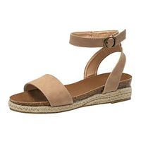 Psunrise Sandalias Women's Ladies Leopard Strap Ankle Buckle Flatform Wedges Woven Sandals Roman Shoes(37, Beige)
