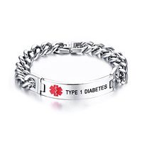 VNOX Type 1 Diabetes Bracelet Stainless Steel Medical Alert ID Bracelet for Unisex 8.3"