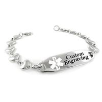 My Identity Doctor - Custom Engraved Medical Alert Bracelet for Women - Steel Heart 6mm - White - Wrist Size 6.5 Inch