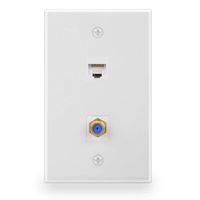 BATIGE 1 GANG Cable TV Coax F Type Port Keystone And RJ45 Cat6 Ethernet Port Wall Plate (1 F-Type & 1 CAT6)