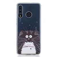 Clear Case for Huawei P30 Lite,Aoucase Ultra Thin Art Pattern Soft TPU Rubber Shockproof Non-Slip Back Case with Black Dual-use Stylus,Black White Cat