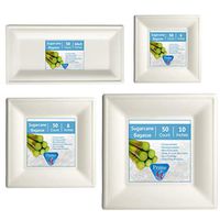 PrimeQ Bagasse Square Plates and Bowls 50 Count Parent (10" Rectangle Plates)