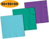 150 Beverage Napkins, Island Blue, Teal, Amethyst - 50 Each Color. 2 Ply Paper Cocktail Napkins. 5" folded, 10" unfolded.