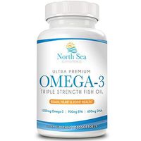 North Sea Supplements Triple Strength Omega 3-180 Count | Burpless, Non-GMO, NSF-Certified | Supports Heart, Brain, and Immune Health