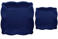 Scalloped Embossed Square Premium Paper Plates: Bundle Includes Dinner Plates and Appetizer/Dessert Plates for 8 Guests (Navy)