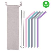 5 Reusable Silicone Drinking Straws Set, Regular Size 9.1 Inch Silicone Straws For 20oz Tumblers for Coffee Lemonade Cold Beverage(5 Bent+2 Brushes+1 Pouch)