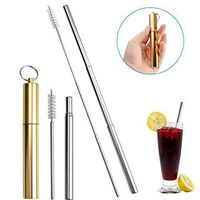 Reusable Telescopic Straw, Collapsible Metal Drinking Straw, Portable Stainless Steel Straw, with a Case, a Collapsible Cleaning Brush (Gold)