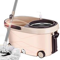 LQY Spin Mop Bucket,Mop and Bucket Set with 4 Wheel,Portable Handle,Stainless Steel Mop Tray,Hardwood Floor Cleaning System, with 3 Microfiber Mop Refills,Pink