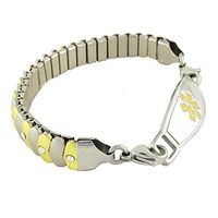 Women's Medical Alert ID Bracelet - Custom Engraving Included, Two-Tone Sparkle, Stretch - Asteria, Gold - Size 8.75