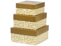 Nested Gift Boxes 3 Piece Set - Square - Large - Florentine Gold