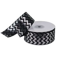 1.5" x 10 Yards Metallic Chevron Ribbon - Select from 4 Colors (Silver on Black)