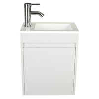 eclife Bathroom Vanity W/Sink Combo 16" for Small Space MDF Paint Modern Design Grey Wall Mounted Cabinet Set, White Resin Basin Sink Top, Chrome Faucet W/Flexible U Shape Drain B10G