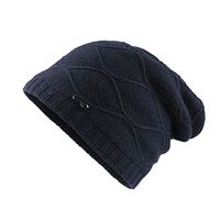 Theoylos Men's Winter Hats Cable Knit Caps Cozy Warm Beanie Hat Fleece Lined Skull Cap Ski Cap for Men Women Navy