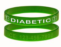 Custom Diabetic ID Bracelet Wristbands - 2 Pack - Green - 7 Inches - Youth