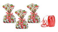 Christmas Goodie Bags - 24 Cellophane Treat Bags with Ribbon Ties - Elf Print