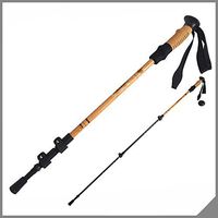 XIHAA Bamboo Skin External Quick Lock Trekking Pole Telescopic Three Section Walking Road To Survival Training Ground Climbing Sticks 6061 Aluminum Alloy With Handle (2 Pcs)