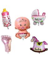 Yealsha 5pcs Aluminium Film Boy or Girl Shape Balloons Decoration Toys Birthday Party Gifts Straws