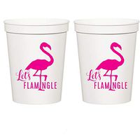 Let's Flamingle, White Stadium Plastic Cups - Birthday Party Cups or Bachelorette Party Cups (10 cups)
