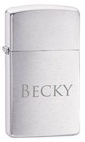 Personalized Zippo Slim Brushed Chrome Lighter with Free Laser Engraving