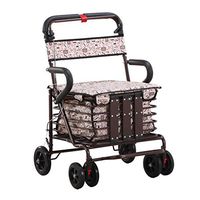Rolling Walkers Shopping Cart Old Man Trolley Walker Increase The Seat to Buy Food Truck Household Folding Wheelchair Portable Scooter Gift Can Bear 150 Kg (Color : Brown, Size : 504687-92cm)