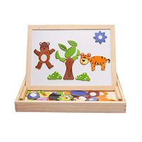 bromrefulgenc ntelligence Toy for Toddler - Double Side Drawing Board Toy Wooden Animals Puzzles ducational Kids Toy for Preschool Kids Gift 1#