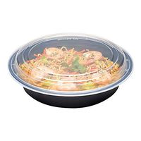 Asporto Microwavable To-Go Container - BPA Free PP Round Take Out Food Container with Clear Plastic Lid - Catering & Takeout - 48 oz - Black - Plastic - Disposable - 100ct Box - Restaurantware