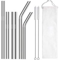 Reusable Metal Straws, 10-Pack Stainless Steel Straw with 8.5in and 10.5in Long Design, with 2 Pack Long Cleaning Brush (Silvery)