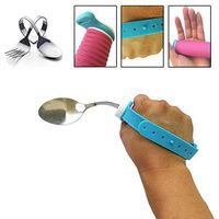 GHzzY Adaptive Spoon for Hand Tremor - 360° Rotatable Curved Spoon with Non-Slip Handle & Hand Strap for Elderly & Parkinsons Patients