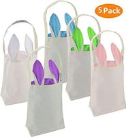 Easter Bunny Bags, Easter Bunny Baskets Rabbit Ears Design Jute Cloth Tote Bags for Kids Eggs Hunting, Candy and Gifts Carry Bucket at Easter Party (5 Pack)