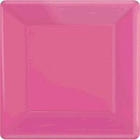 Amscan 69920.103 Square Paper Tableware Plastic Plates, 10", Bright Pink