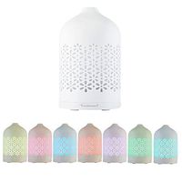 USB 80ml Ceramic Essential Oil Diffuser Humidifier – Hand Finished Ceramic Lid - 7 Color LED Light Continuous On - Intermittent Mist - Ultrasonic Aromatherapy Humidifier - Safe Auto Off Function