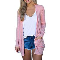 Meikosks Ladies Pockets Outerwear Long Sleeve Cardigan Plus Size Loose Coat Solid Blouses Pink