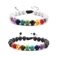 BESKIT Men Women 8 mm Lavas Stone 7 Chakra Aromatherapy Essential Oil Diffuser Bracelet (Black+White Lava Chakra)