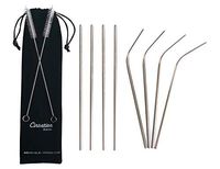 CINSATION Stainless Steel Reusable Eco-Friendly Straws [Set of 8]; Dishwasher Friendly, Easy to Clean, Rust & Scratch Proof, On-the-Go Straws. (4 Straight + 4 Bent + 2 Brushes + Case) (Silver)