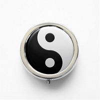 RhyNSky Yin Yang Fish Tai Chi Diagram Mini Portable Pocket Pill Box Case Holder for Purse, 3 Compartments, Silvery, FS532
