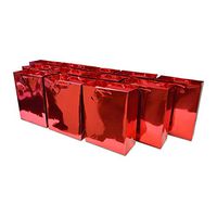 7.5x9x3.5” 12 Pcs. Medium Metallic Red Paper Gift Bags with Metallic Handles, Party Favor Bags for Birthday Parties, Weddings Gifts