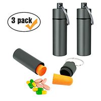 3 Packs Aluminum Waterproof Pill Holder, Effiet Pillbox Case Fob Medicine Bottle Drug Holder Compact Container Keychain Nitroglycerin Pill Bottle Case with Bonus Earplug Ear Plugs (Matt Finished)