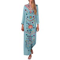 LISTHA Henley V Neck Maxi Dresses Women Long Sleeve Cotton Linen Baggy Dress