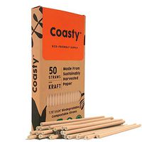 Coasty 2X Stronger Paper Straws - Biodegradable Drinking Straws - Eco-Friendly Party Supplies - Plastic & Dye Free - Perfect for Juices, Shakes, Smoothies, Ice Coffee & More (Kraft - Regular)