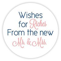 60ct - 1.5" - Wishes for Riches for The New Mr and Mrs, Lottery Ticket Wedding Favor Stickers (#214-NB)